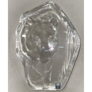 Mats Jonasson Large Tiger Cat Sweden Art Glass Paperweight Full Lead Heavy